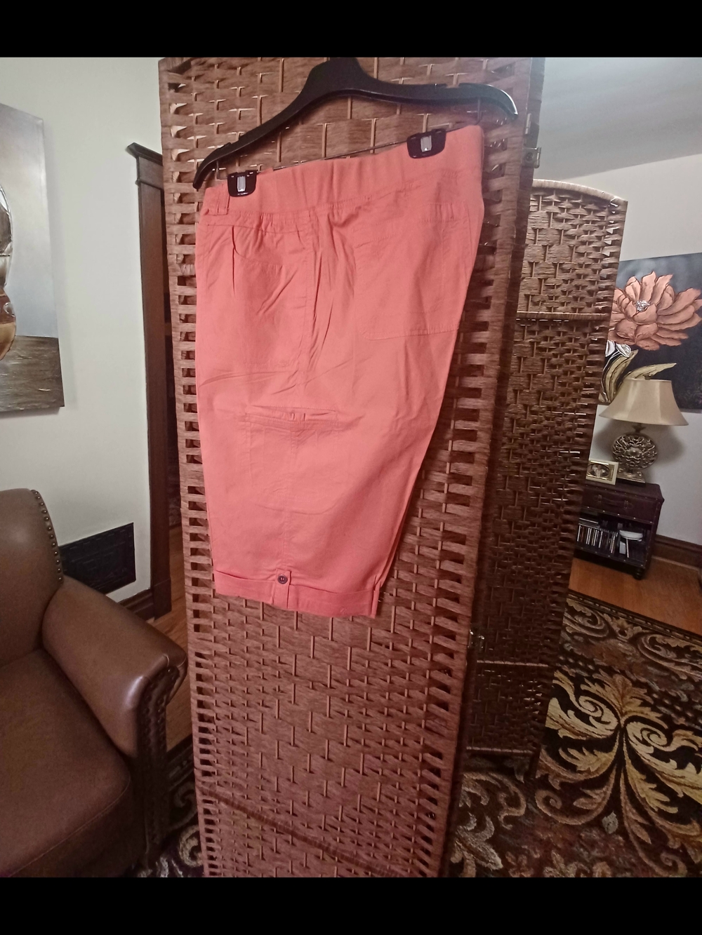 Women's Coral Pull-On Bermuda Shorts with Button Hem Detail